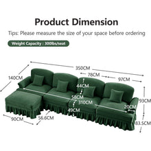 L-förmiges Ecksofa Mittelalter Stil, 4-Sitzer & Ottomane, Grün