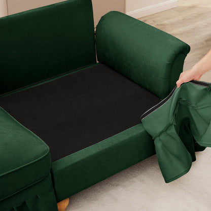 L-förmiges Ecksofa Mittelalter Stil, 4-Sitzer & Ottomane, Grün
