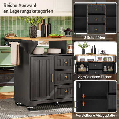 Küchenwagen mit Klapptisch & Schubladen – Schwarz