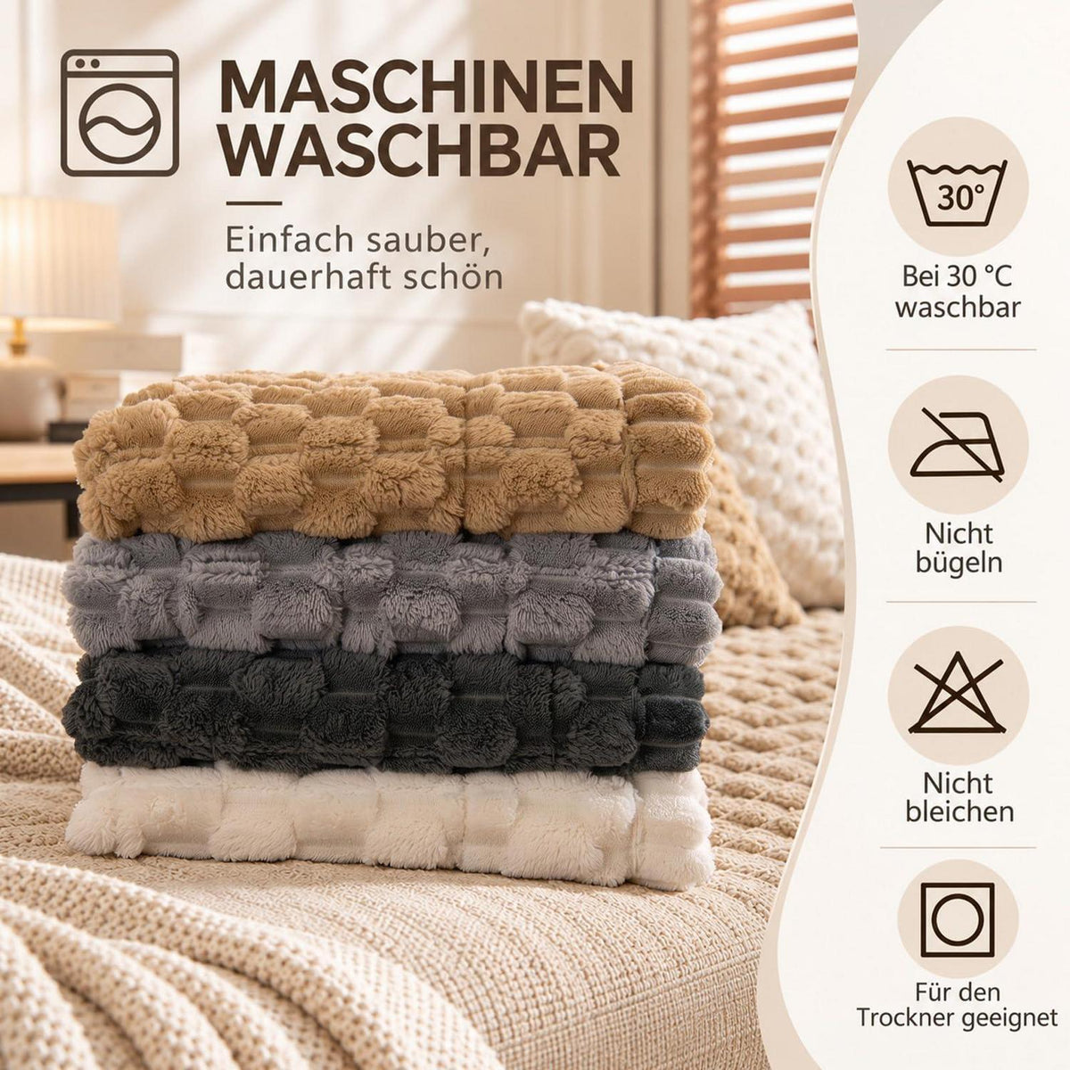 Rutschfeste Sofadecke Plüsch 70x210 Beige – Abnehmbar & Waschbar