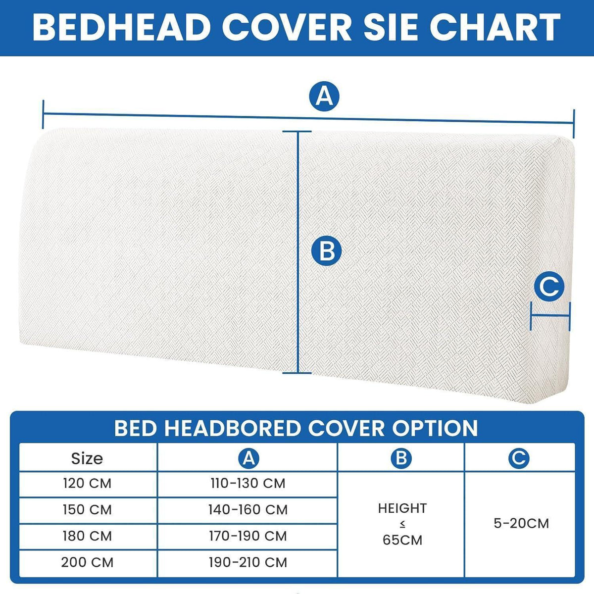 Bettkopfteil Bezug 180cm – Weicher Stretch, Weiß