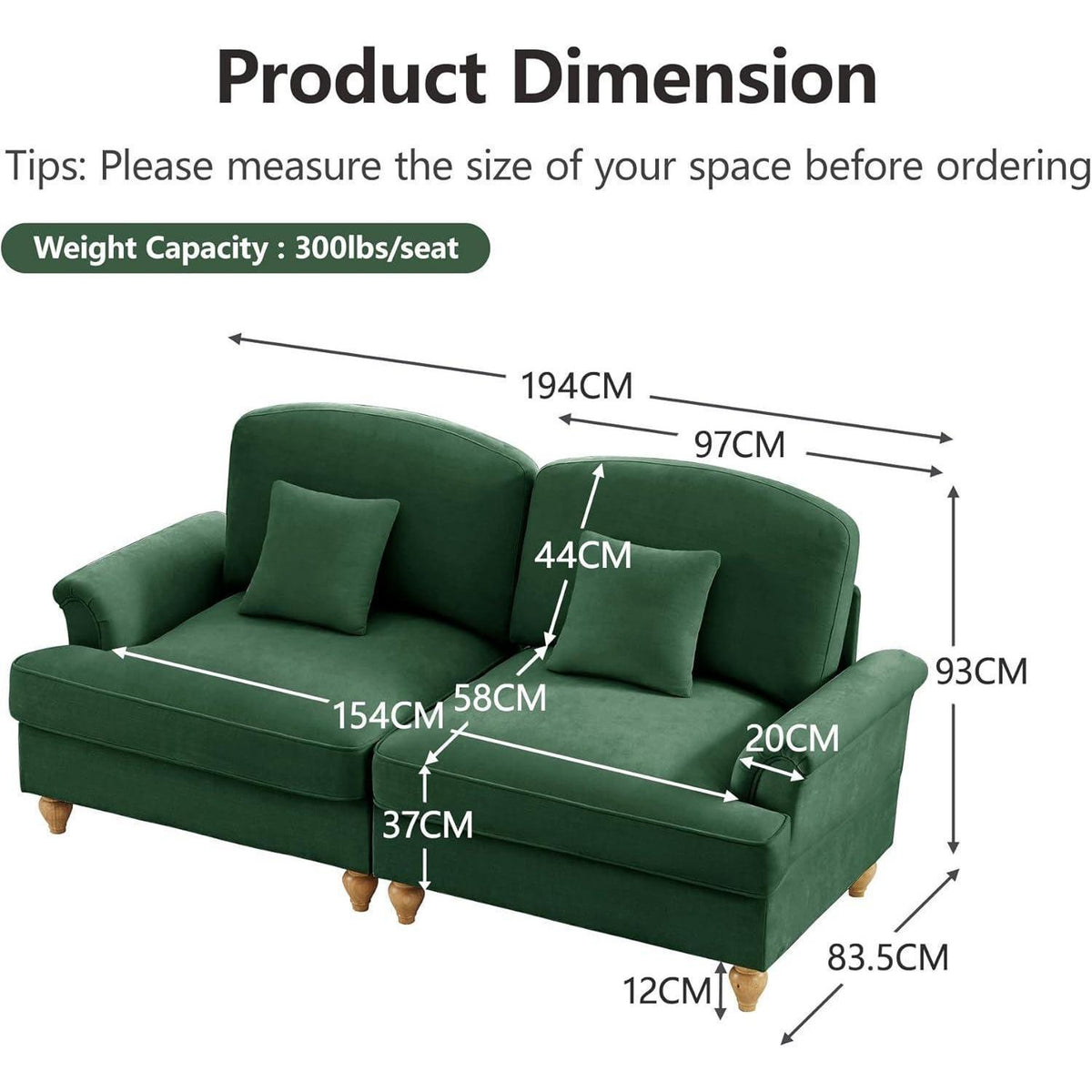L-förmiges Sofa Mittelalter Stil, Grün, 2-Sitzer mit Rüschenschürze