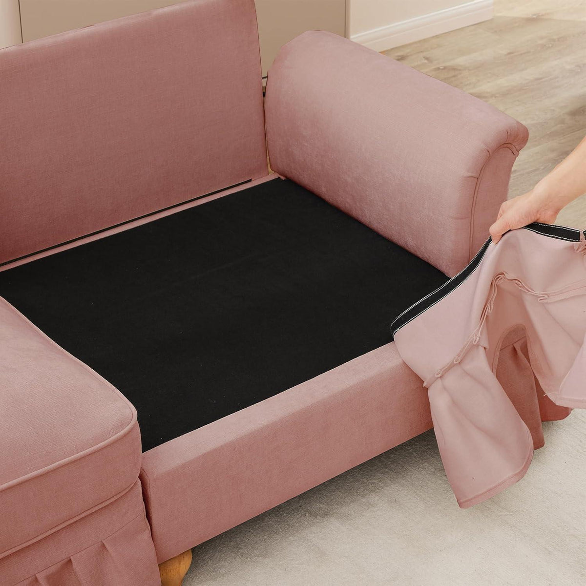 4-Sitzer Sofa Mittelalter-Modern Rosa mit Rüschenschürze & Kissen