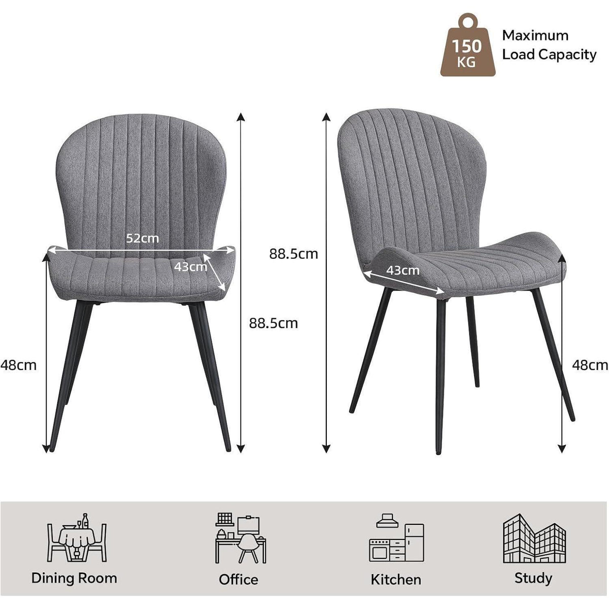 Esszimmerstühle 2er Set – Ergonomisch & Komfortabel Dunkelgrau