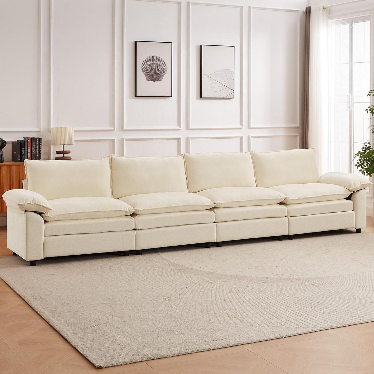 JIEXI Ecksofa mit Schlaffunktion – Beige, 4-Sitzer