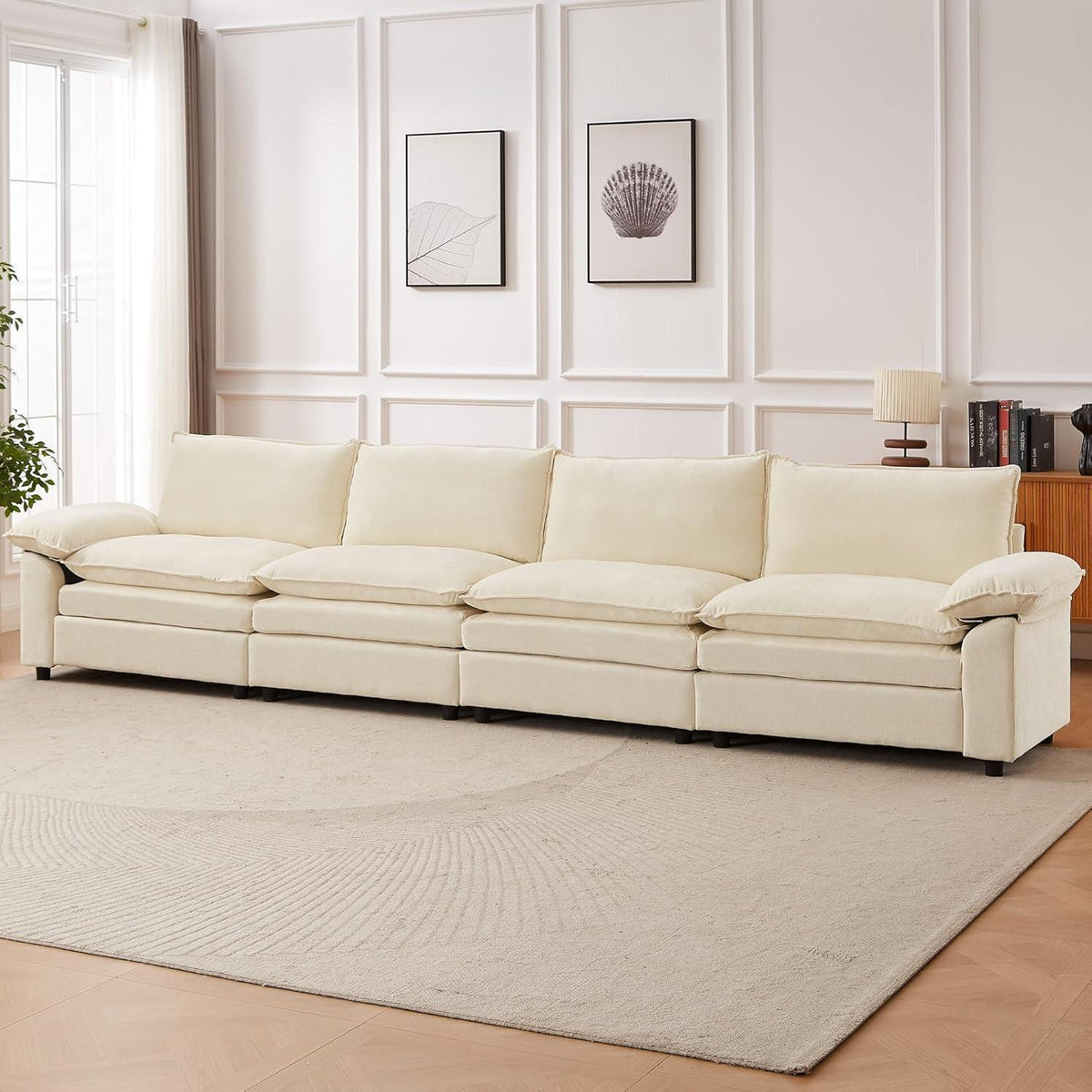 JIEXI Ecksofa mit Schlaffunktion – Beige, 4-Sitzer
