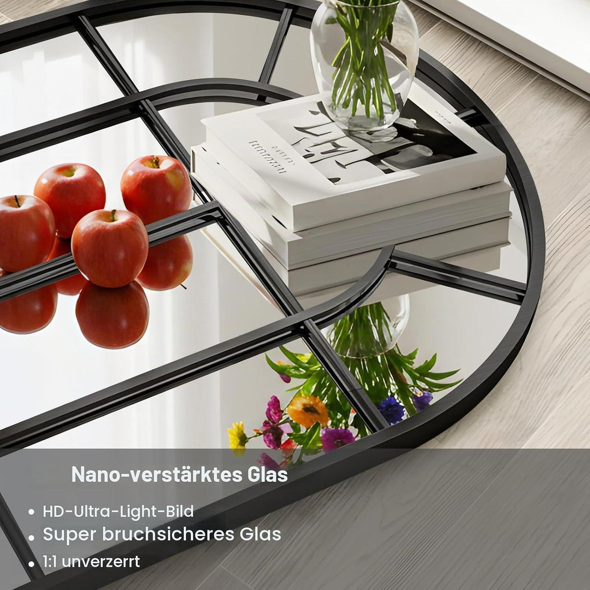 Gewölbter Wandspiegel Schwarz 76x180cm – Fenster Design