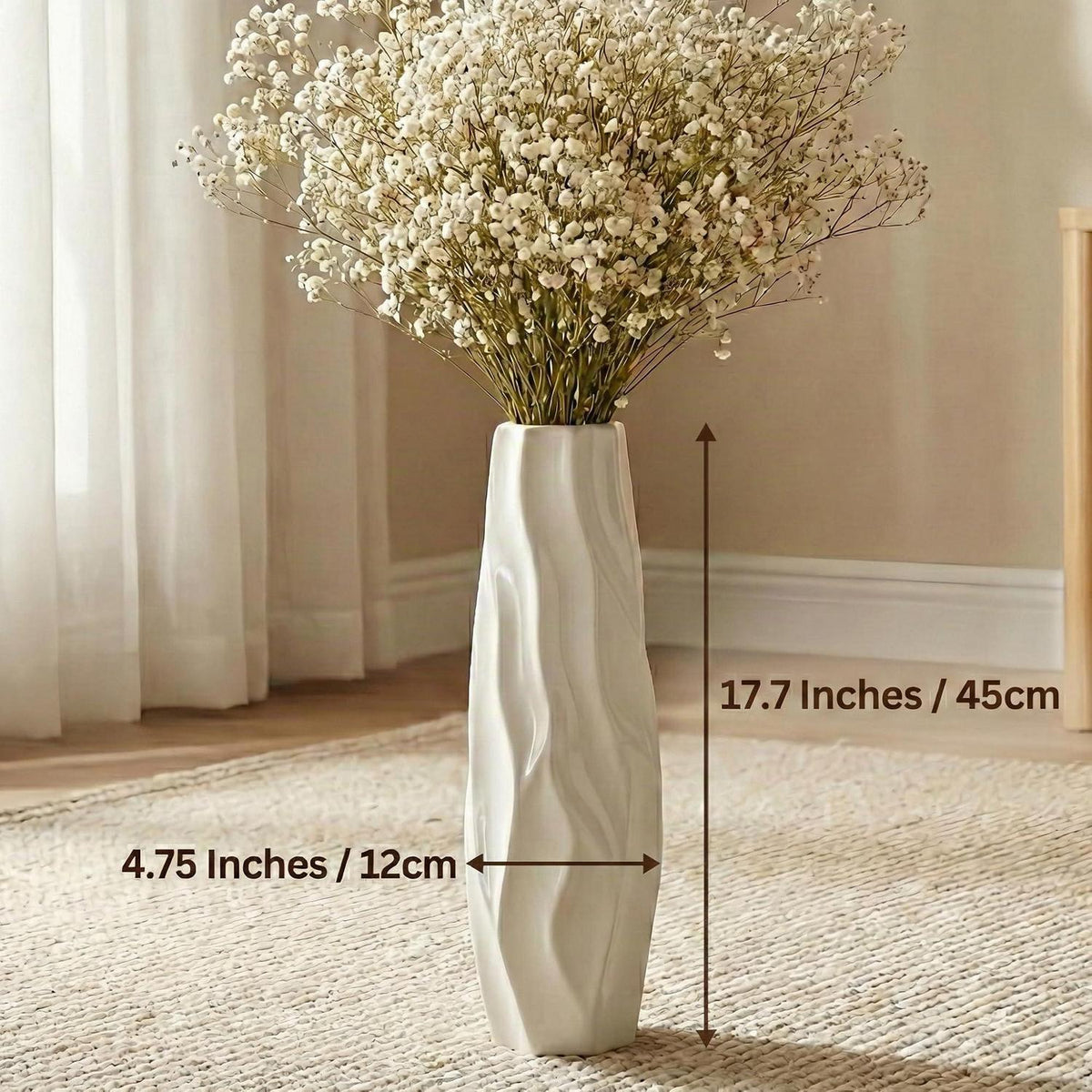 Weiße Keramikvase 45 cm – Minimalistische Deko für Blumen