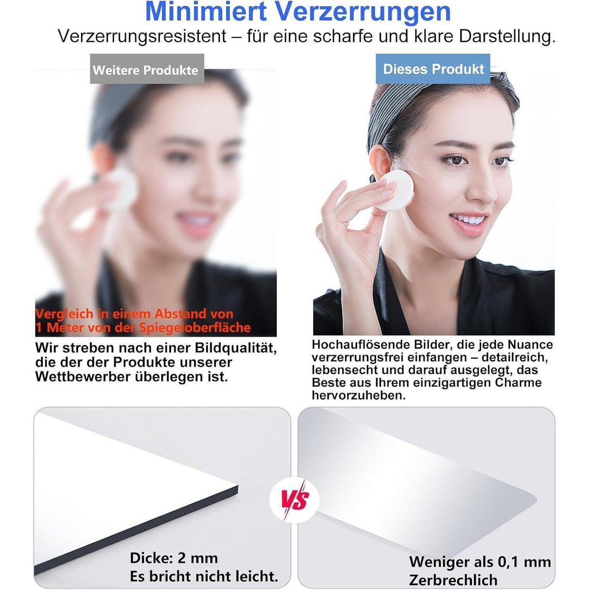 Ganzkörperspiegel 2er Set, selbstklebend 30x120cm