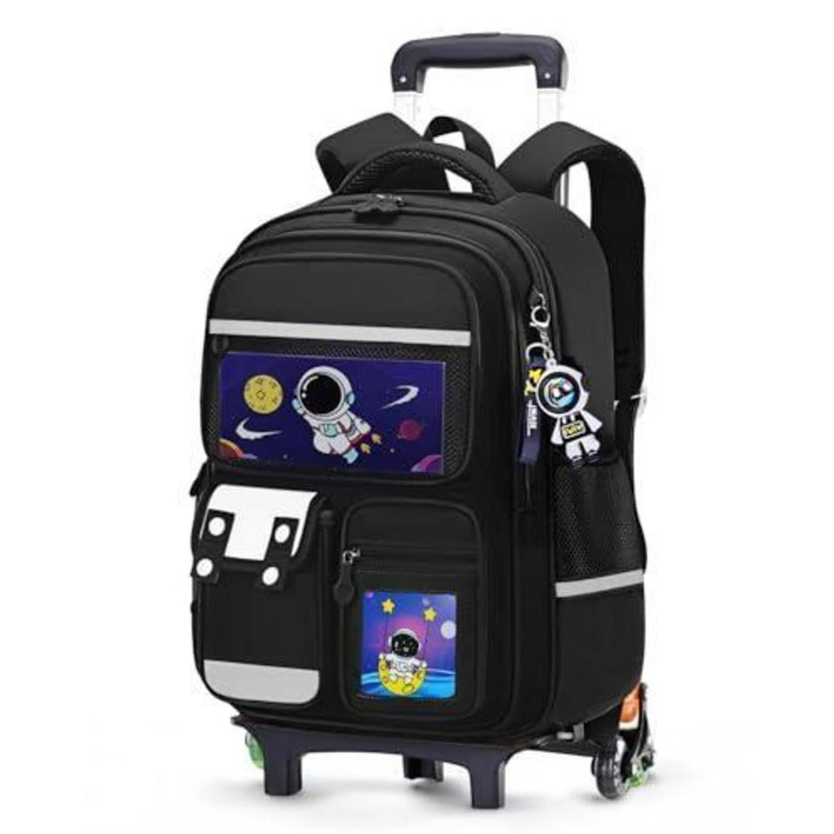 Schulranzen mit Rollen & Reflektoren für Jungen, Schwarz – Astronaut Design