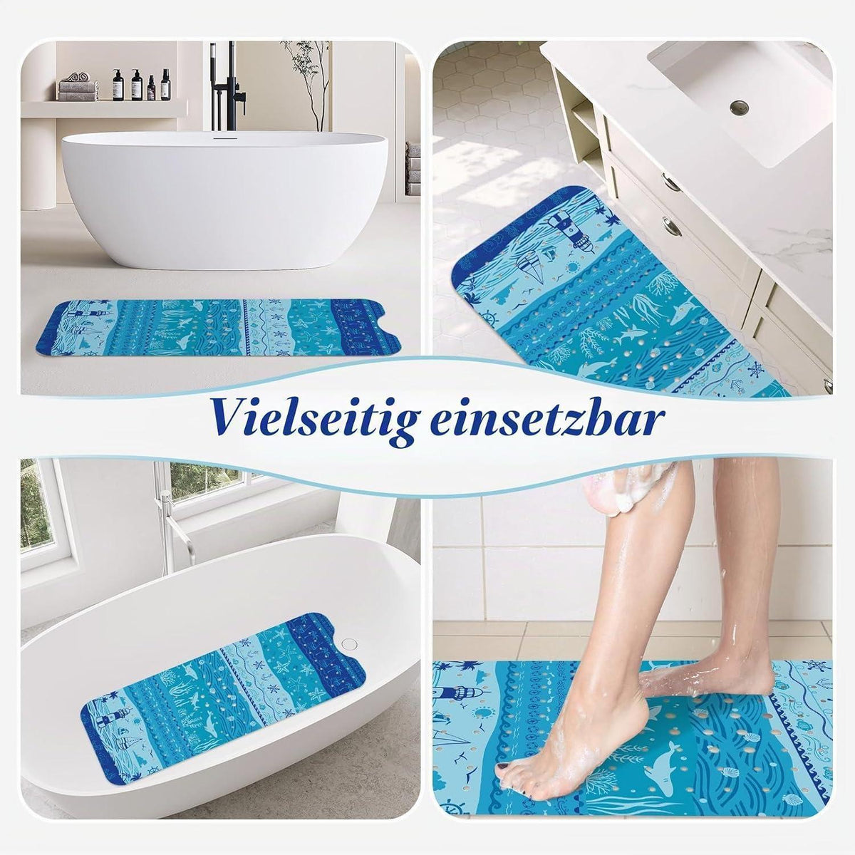 Rutschfeste Badewannenmatte Blau – 100 x 40 cm