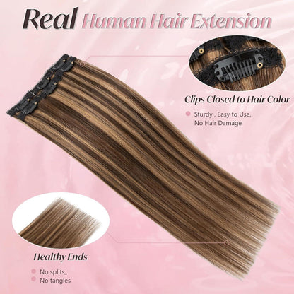 Clip-In Haarverlängerung Echthaar Dunkel Braun/Hellbraun 40cm