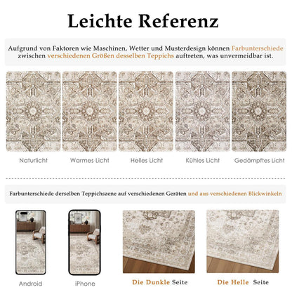 Vintage Teppich Beige 160x230cm Waschbar Rechteckig Wohnzimmer