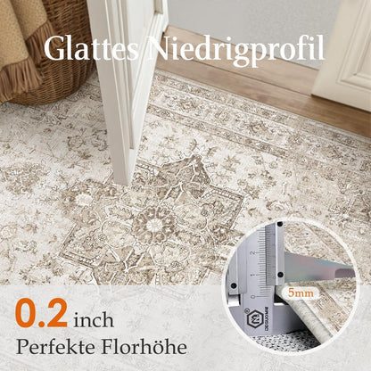 Vintage Teppich Beige 160x230cm Waschbar Rechteckig Wohnzimmer