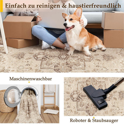 Vintage Teppich Braun 200x300cm Waschbar Rechteckig Wohnzimmer