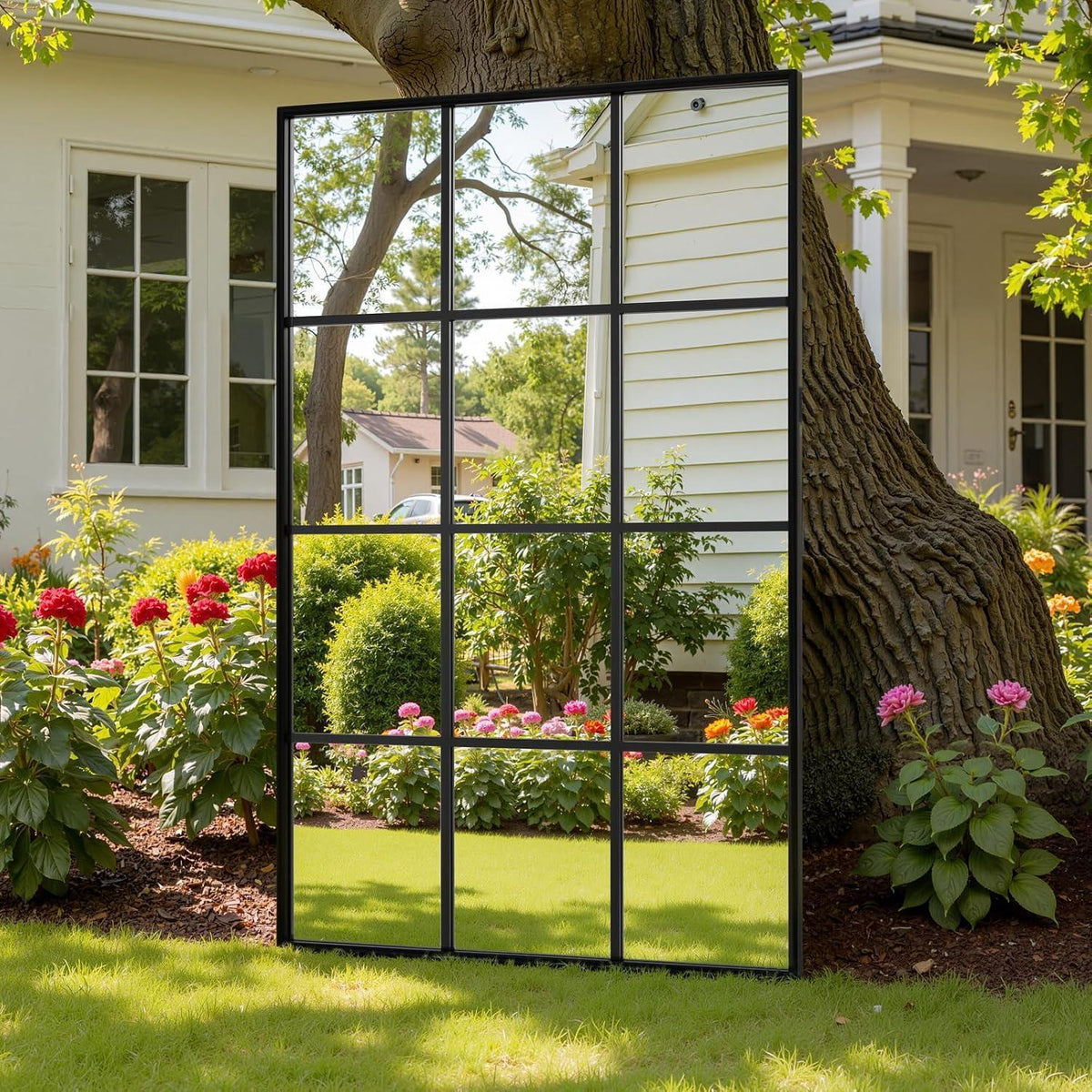 Dekorativer Gartenspiegel 120x75cm – Wandspiegel mit Aluminiumrahmen