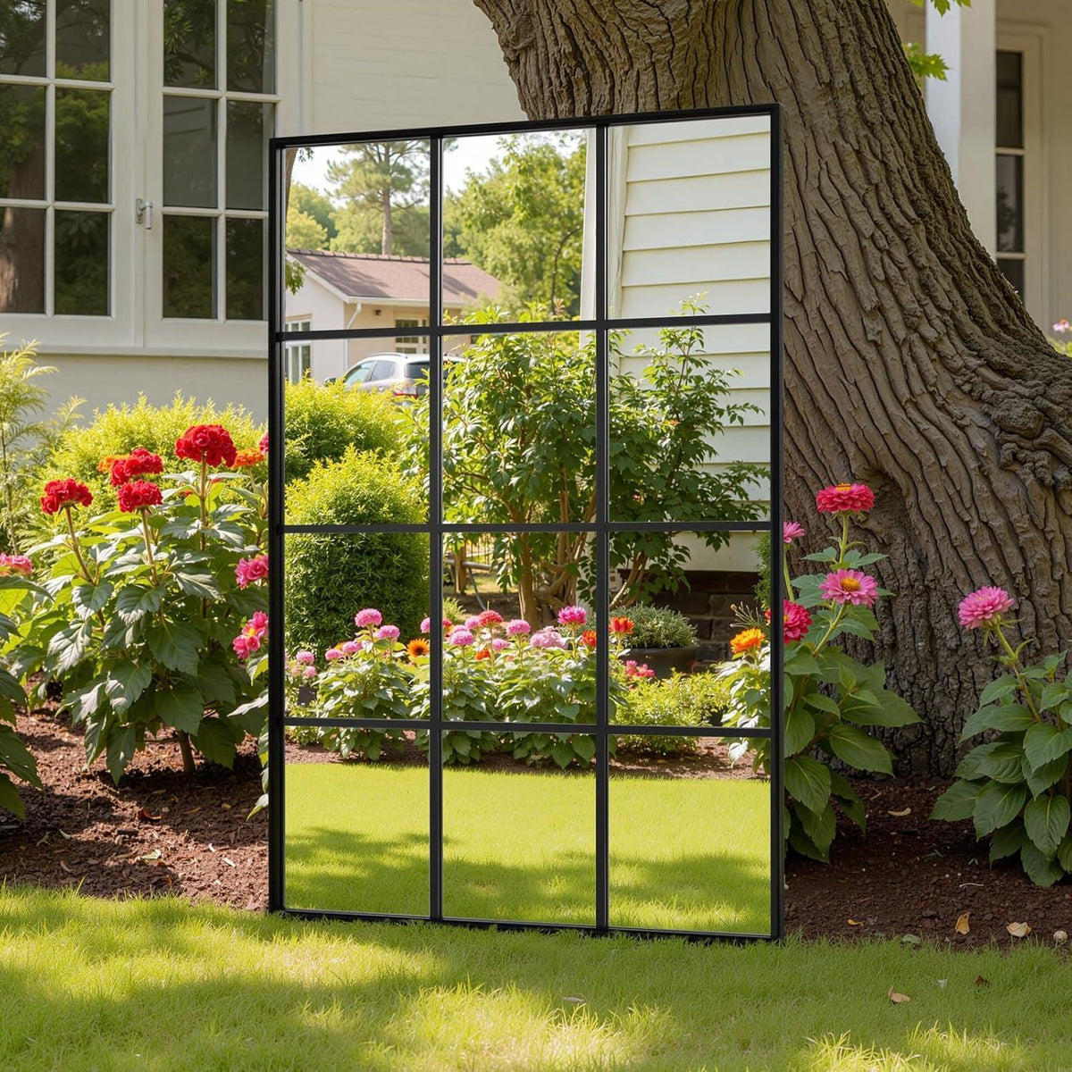 Dekorativer Gartenspiegel 90x60cm mit Aluminiumrahmen
