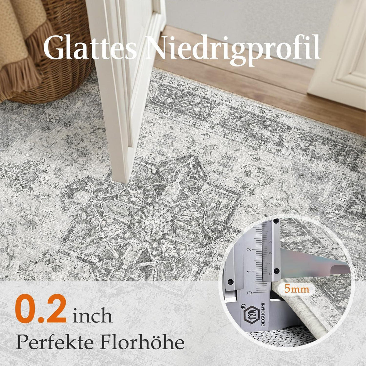 Vintage Teppich Grau 300x400cm Waschbar Rechteckig Wohnzimmer