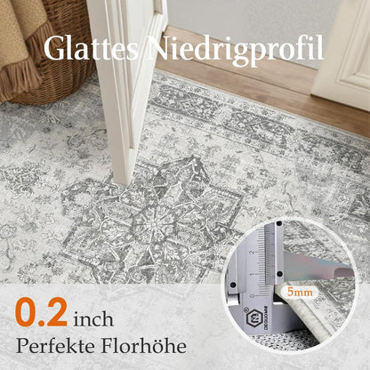 Vintage Teppich Grau 300x400cm Waschbar Rechteckig Wohnzimmer