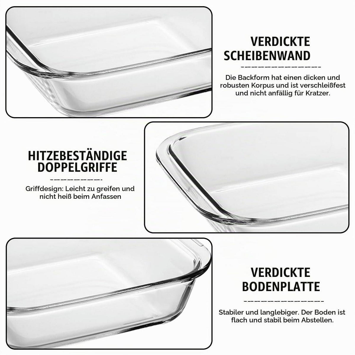 2x Glas Auflaufform Rechteckig - Borosilikatglas Backform
