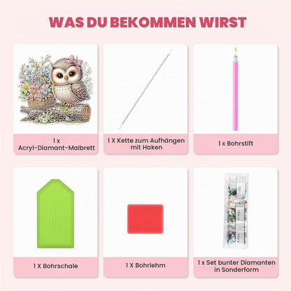 Diamant Painting Eule Anhänger mit Kette – DIY Bastelset