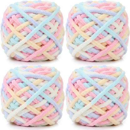Flauschige Chenille Wolle 4x 100g - Häkeln & Stricken Macaron