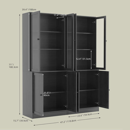 5-stöckiges Bücherregal mit Glastüren – 180cm Vitrine Schwarz