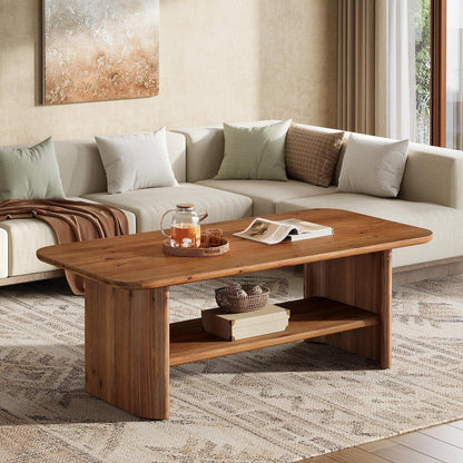 Massivholz Couchtisch mit Stauraum – Rustikaler Wohnzimmertisch 120cm