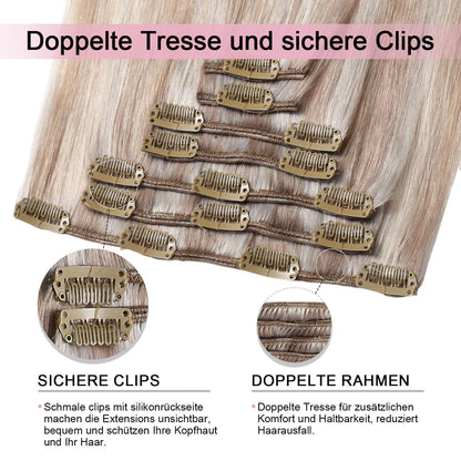 Clip-in Haarverlängerung Echthaar 50cm Aschblond Highlight #18p1000