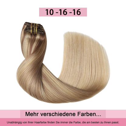 Echthaar Clip-in Extensions #10/16/16 Hellbraun mit Goldblond 45cm
