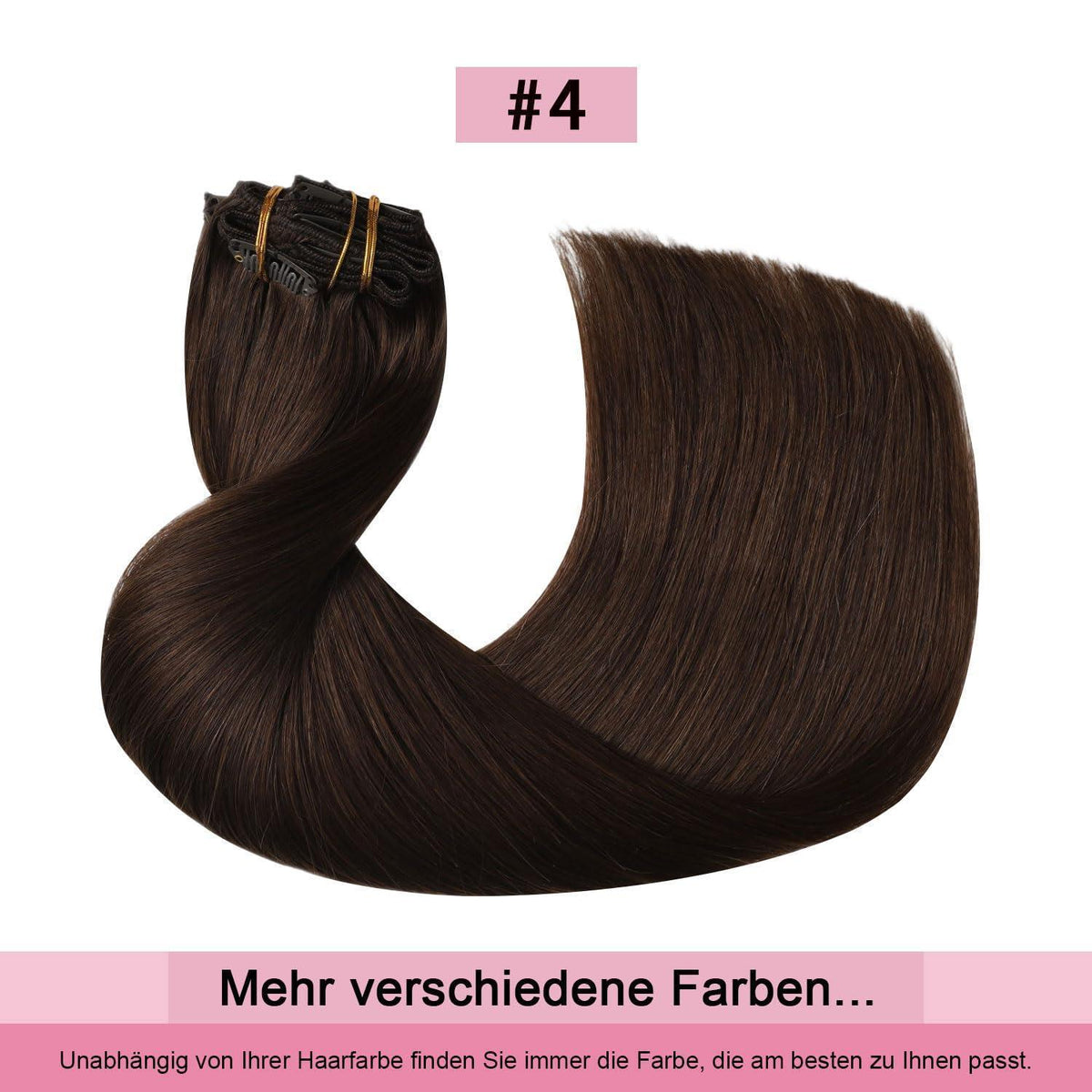 Clip-in Haarverlängerung Echthaar Mittelbraun #4, 50cm