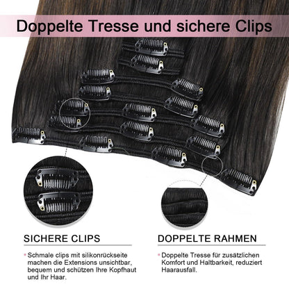 Clip-in Haarverlängerung Echthaar 55cm #1B/4/27 Balayage