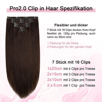 Remy Echthaar Clip-Ins #4 Mittel Braun, 40cm – 120g