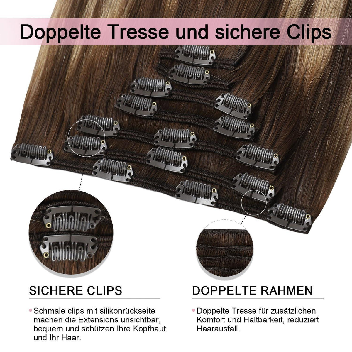 Clip-in Haarverlängerung Echthaar Balayage Schoko-Karamell (35cm)