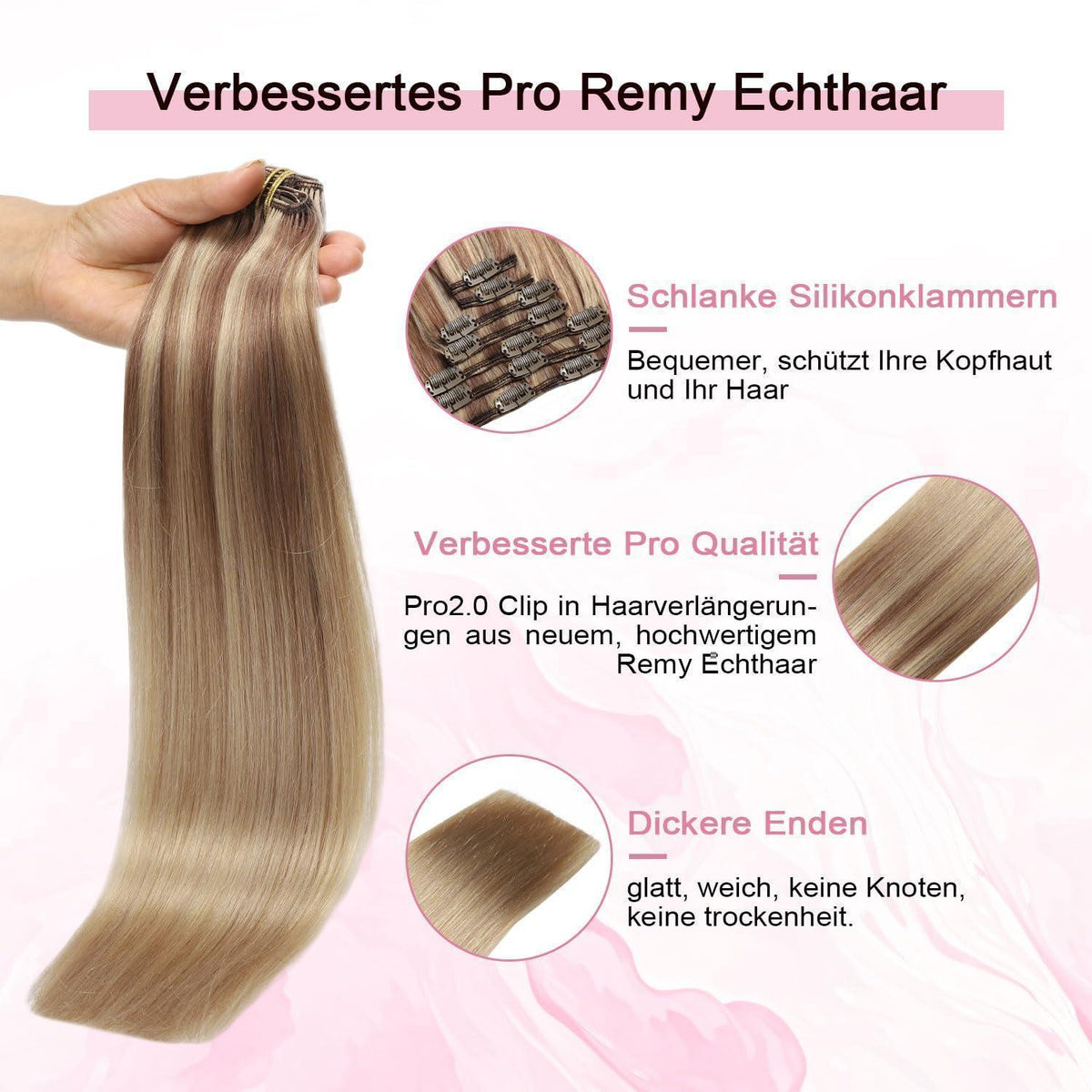 Clip-in Haarverlängerung Echthaar #10/16/16 Hellbraun mit Goldblond 35cm