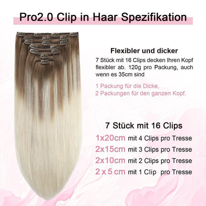 Clip-in Haarverlängerung Echthaar 50cm #8/60 Hellbraun-Blond