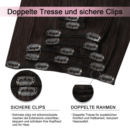Remy Echthaar Clip-Ins #2 Dunkelbraun 40cm – 7-tlg.