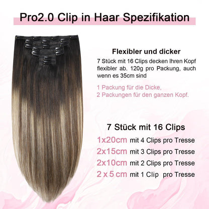 Clip-in Haarverlängerung Echthaar #1B/4/27 Balayage 35cm