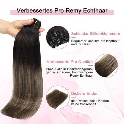Clip-in Haarverlängerung Echthaar #1B/4/27 Balayage 35cm