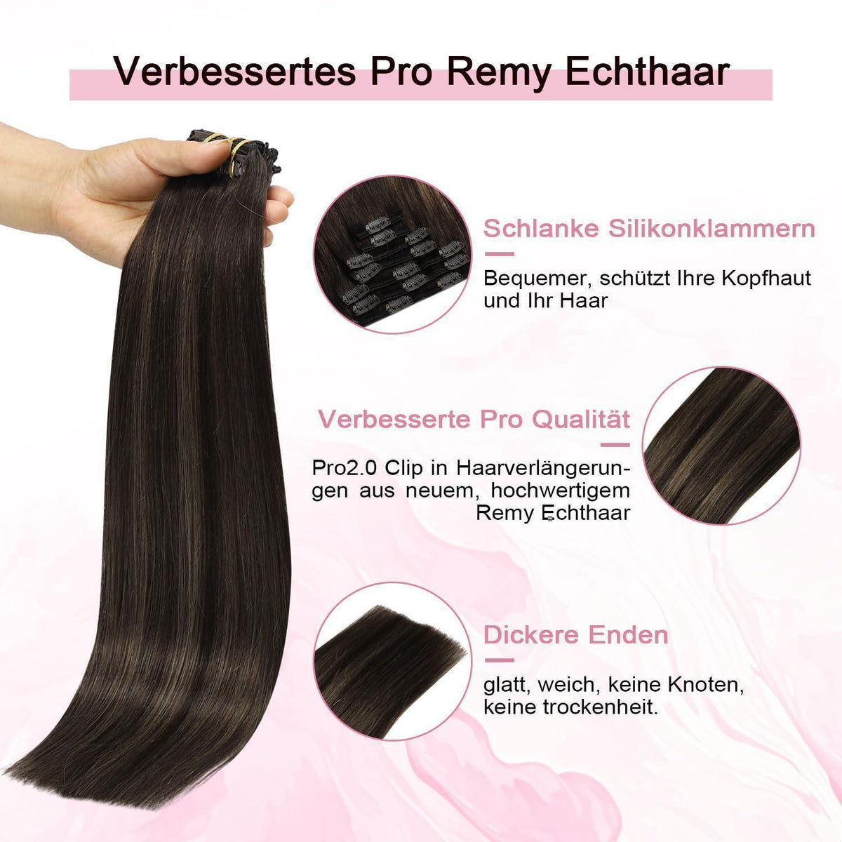 Echthaar Clip-in Extensions #2/6/2 Dunkelbraun 45cm