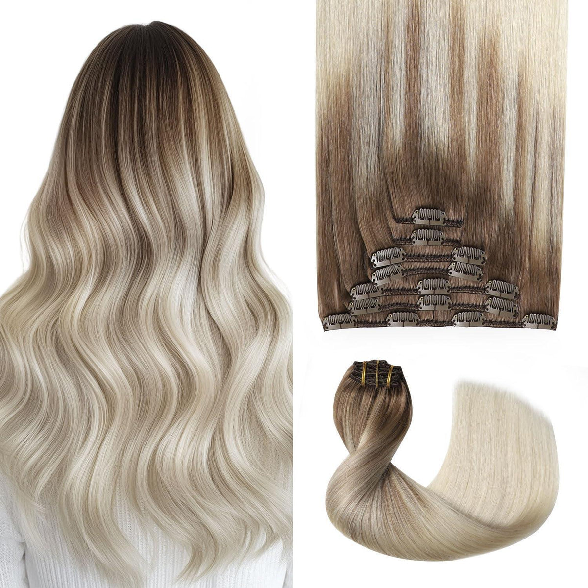 Remy Haarverlängerung Clip-in #8/60 Hellbraun-Blond 45cm