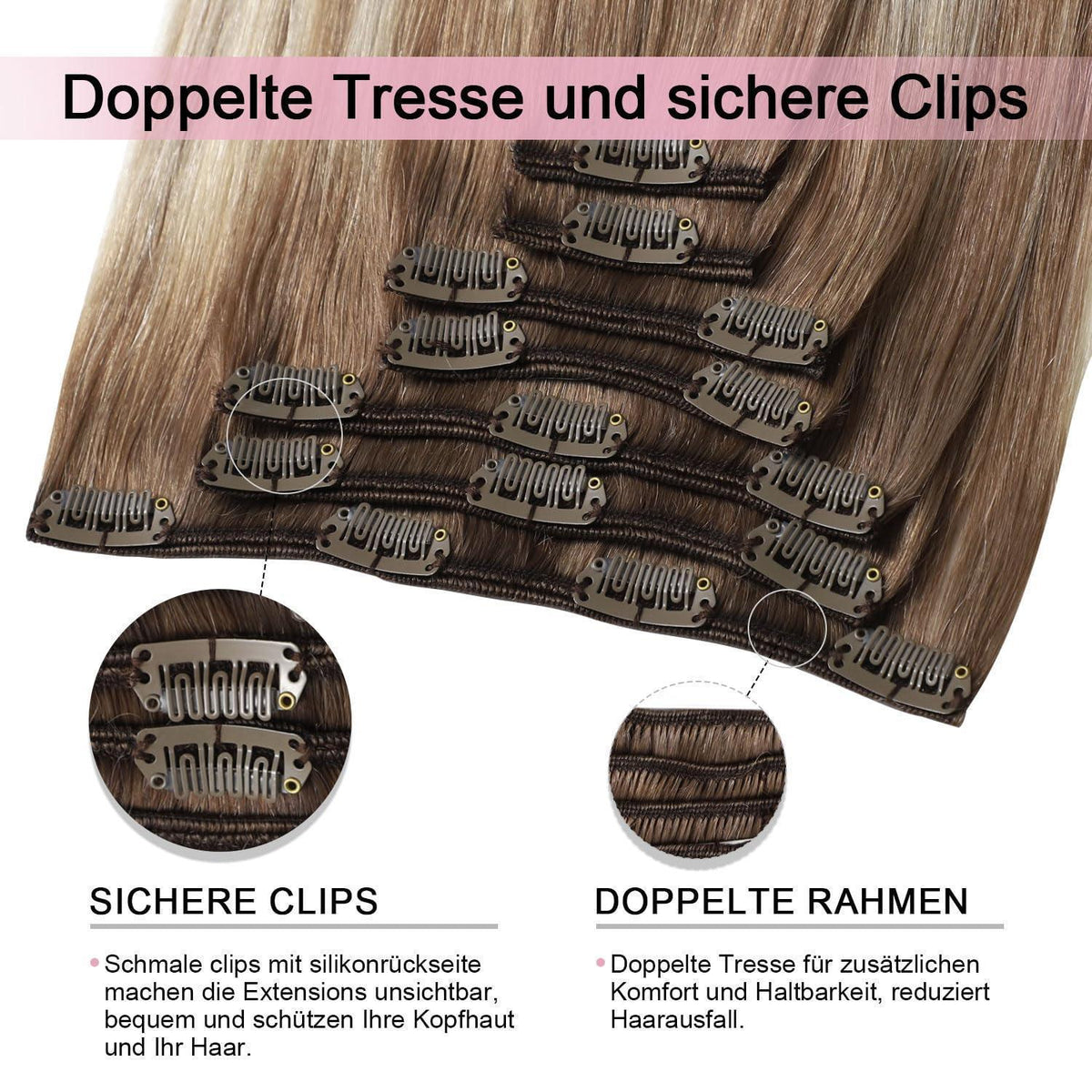 Remy Haarverlängerung Clip-in #8/60 Hellbraun-Blond 45cm