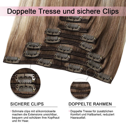 Remy Haarverlängerung Clip-in #8/60 Hellbraun-Blond 45cm
