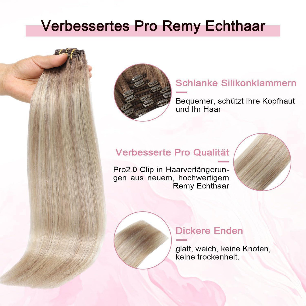 Echthaar Clip-in Extensions Ombre Braun-Blond 45cm