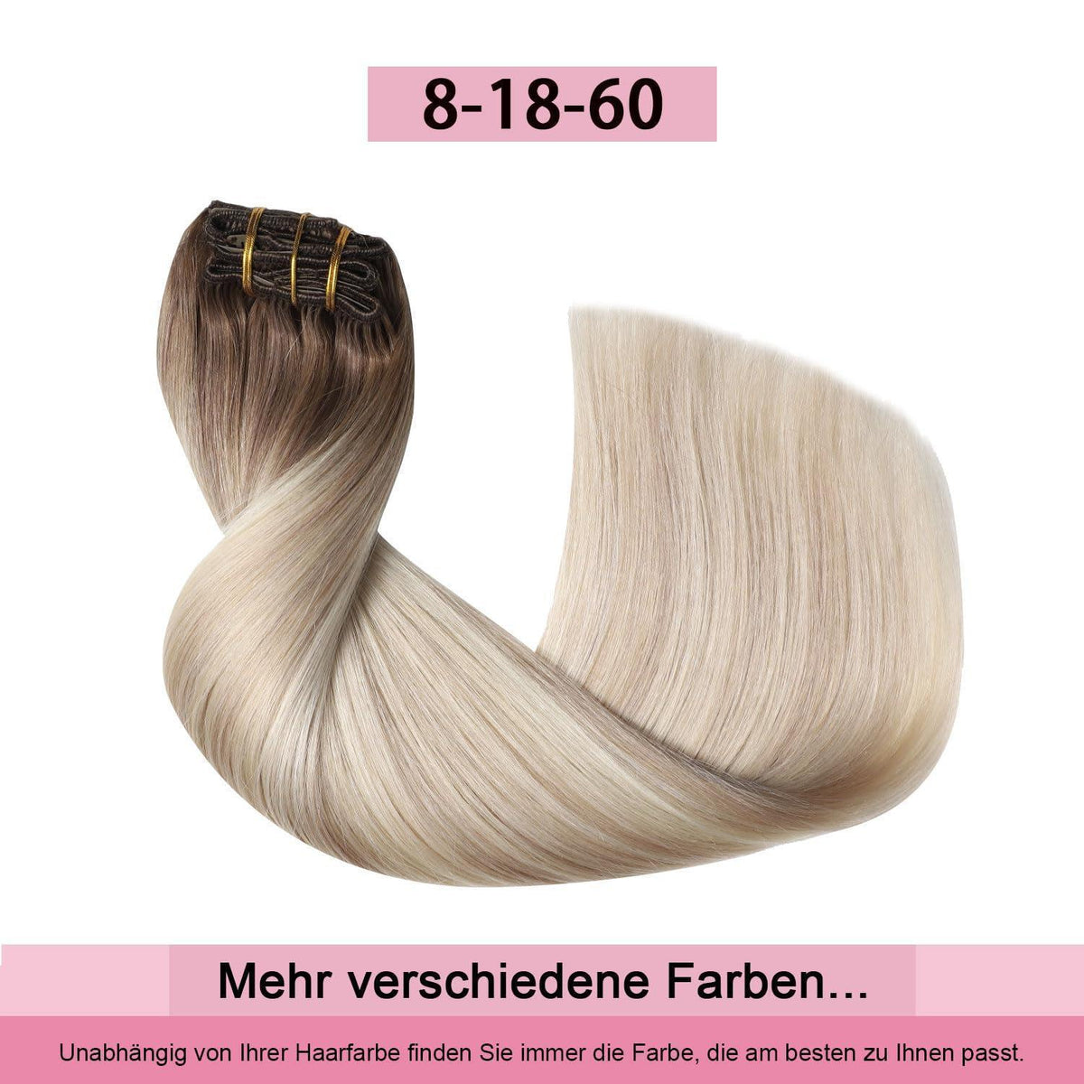 Echthaar Clip-in Extensions Ombre Braun-Blond 45cm