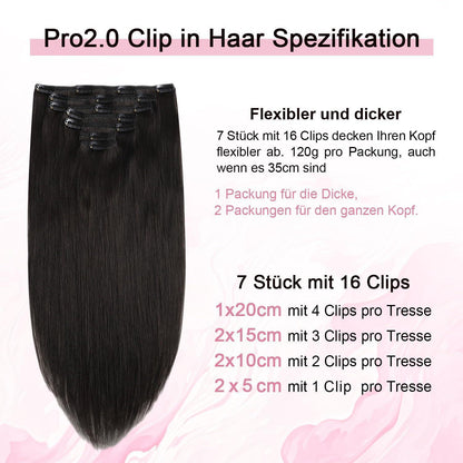 Clip-in Haarverlängerung Echthaar 50cm #1B Schwarz