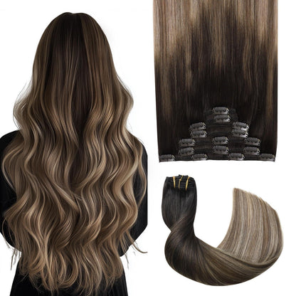 Clip-in Haarverlängerung Echthaar 50cm #1B/4/27 Balayage