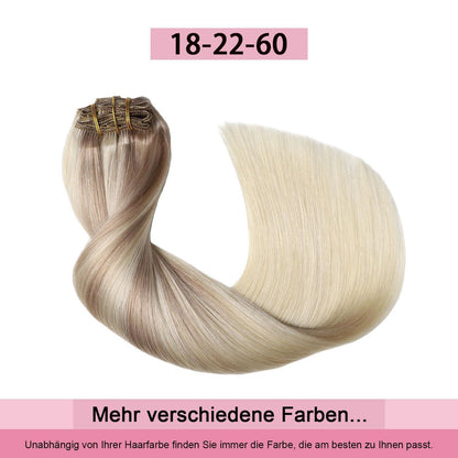 Remy Echthaar Clip-Ins #18/22/60 – Aschblond bis Platinblond, 40cm