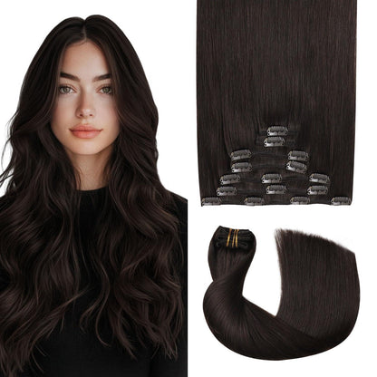 Remy Echthaar Clip-Ins Dunkelbraun #2 – 45cm, 120g