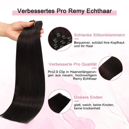 Remy Echthaar Clip-Ins Dunkelbraun #2 – 45cm, 120g